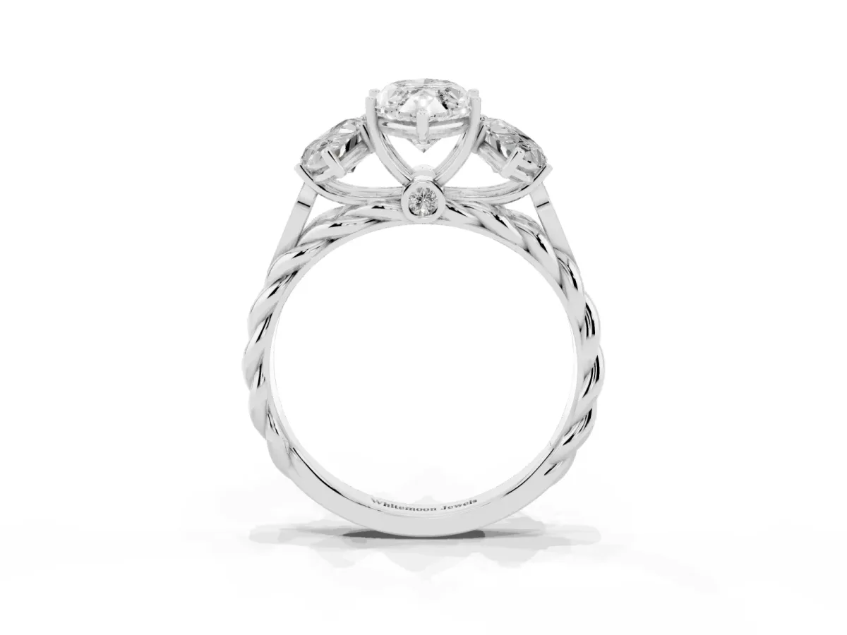 Three-Stone Marquise Cut Diamond Braided Band Ring with Four-Prong Setting Platinum