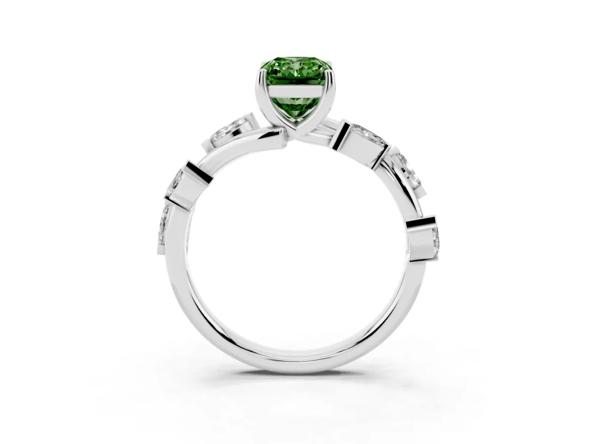 Fancy Green Radiant Cut Solitaire Twisted Band Marquise Accent Prong Setting Ring Silver