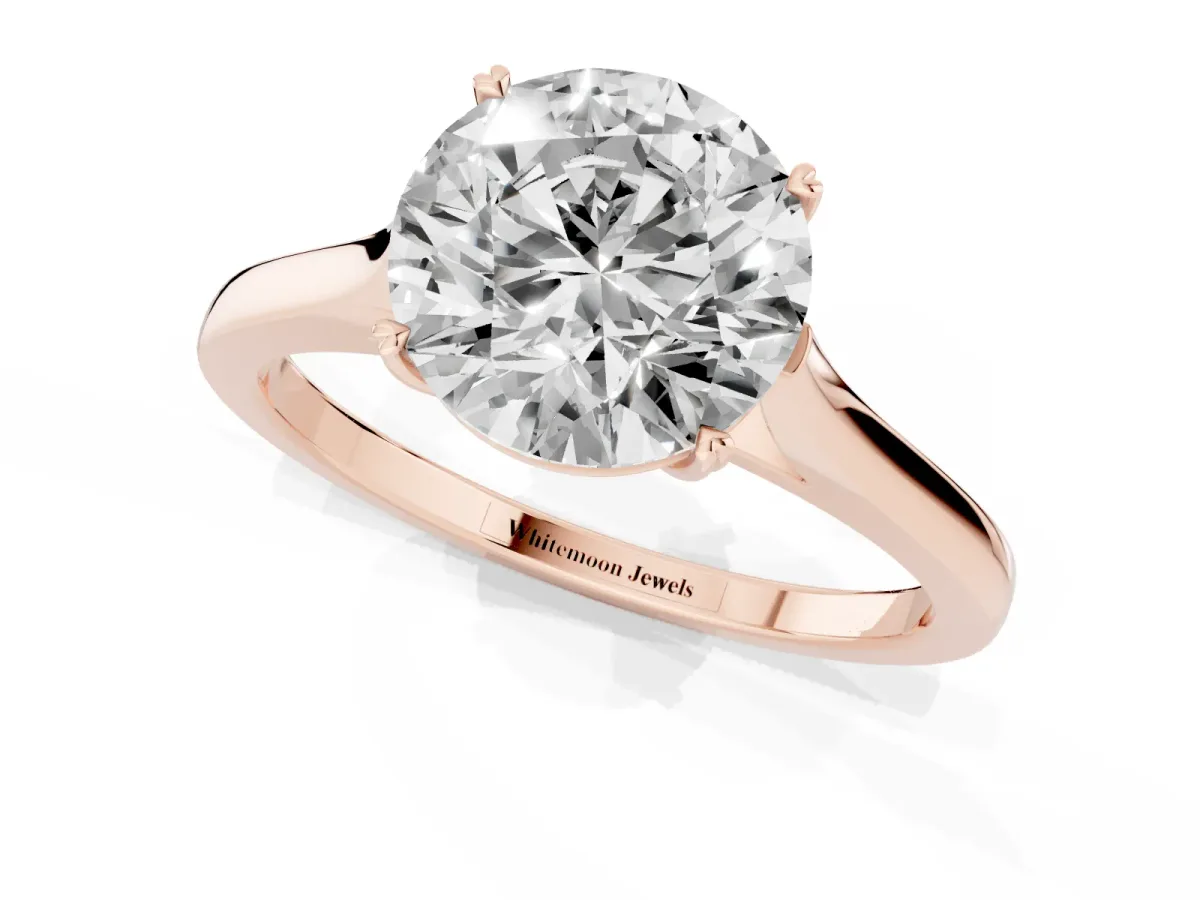 Round Cut Solitaire Heart Prong Engagement Ring with Tapered Band Rose gold