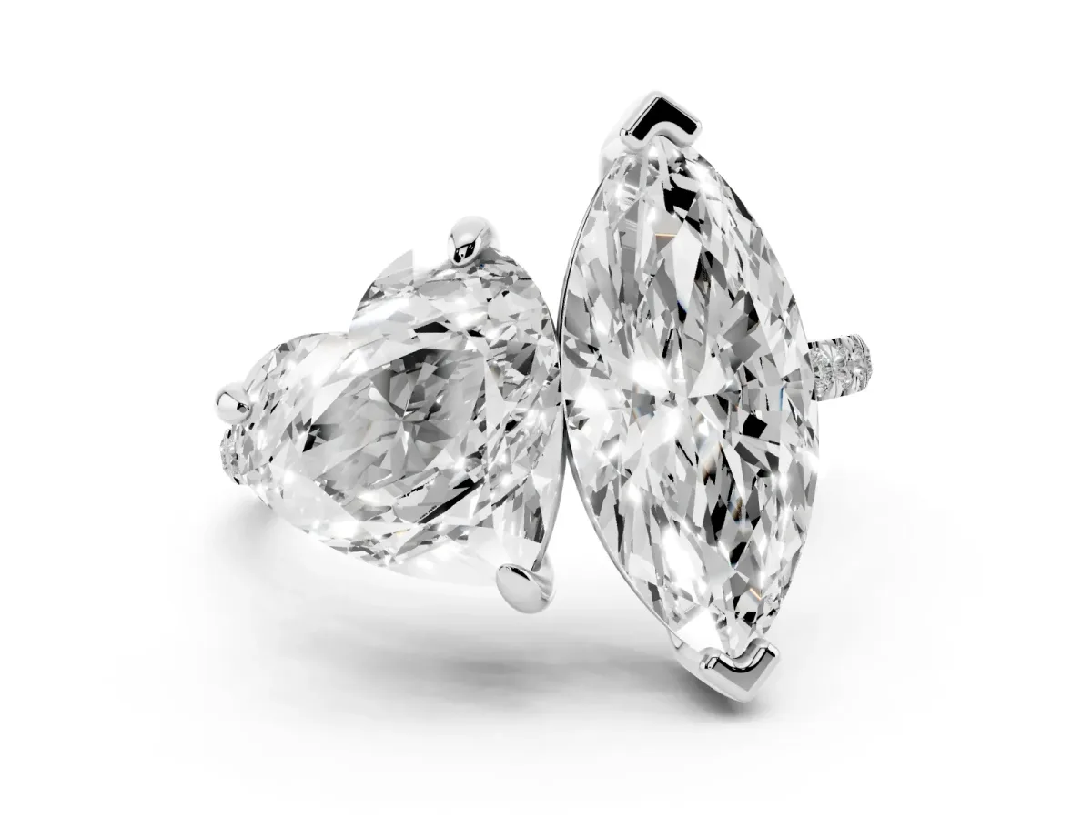 Heart and Marquise Toi Moi Ring with Prong Setting and Pave Band Platinum