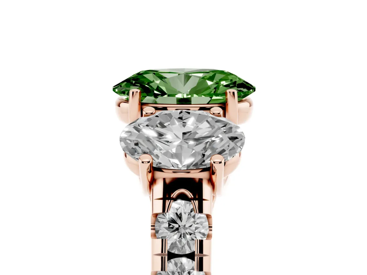 Fancy Green Three-Stone Oval Cut Diamond Pavé Band with Prong Setting Rose gold