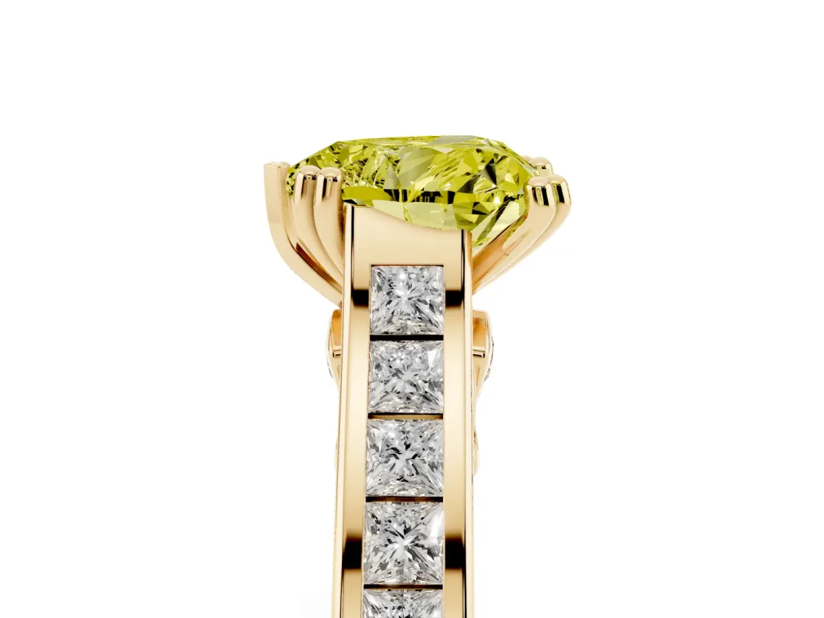 Fancy Yellow Heart Cut Cut Channel Set Solitaire Engagement Ring with Prong Setting Yellow gold
