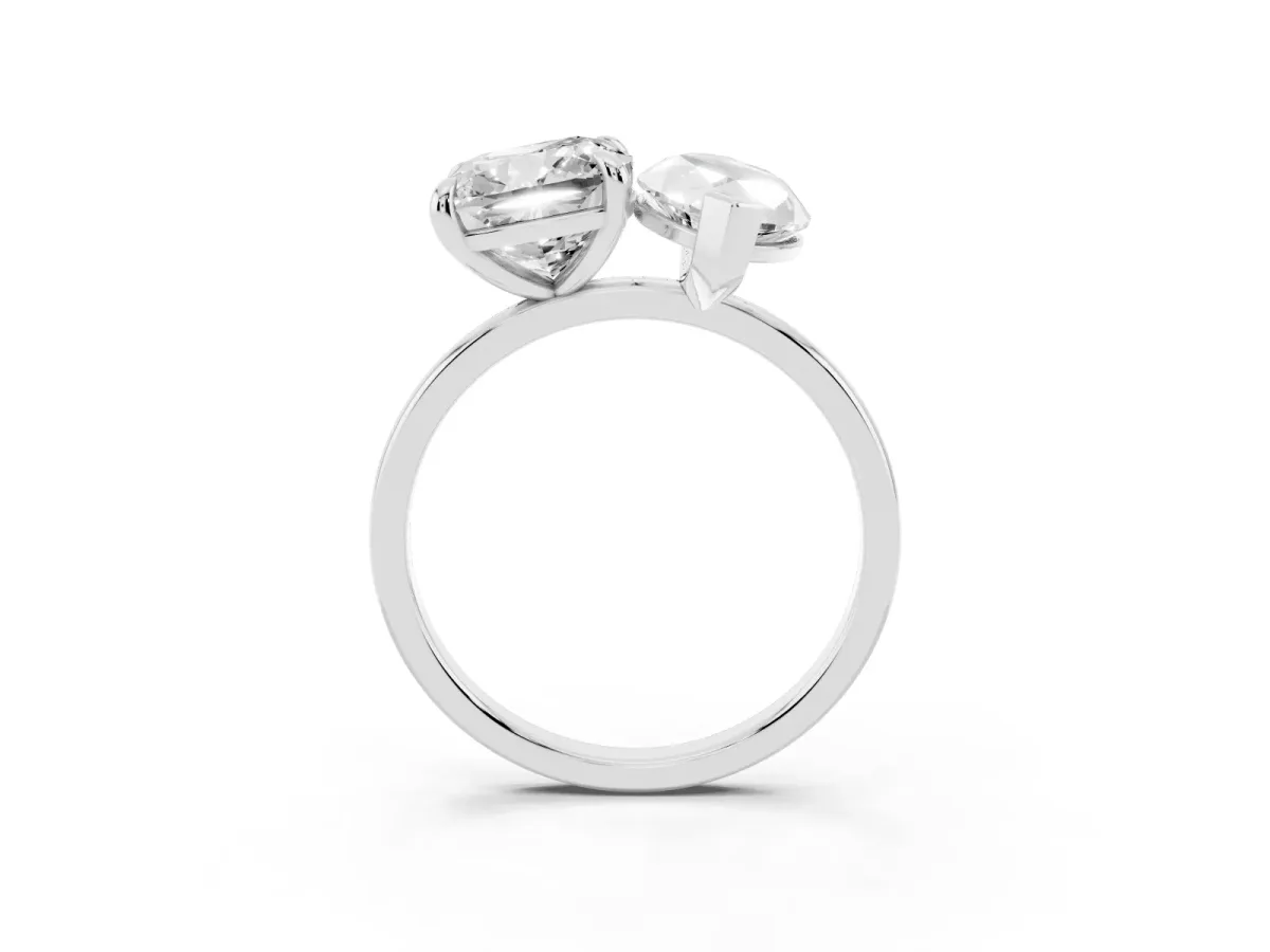 Cushion and Marquise Toi Moi Ring with Prong Setting and Plain Band Silver