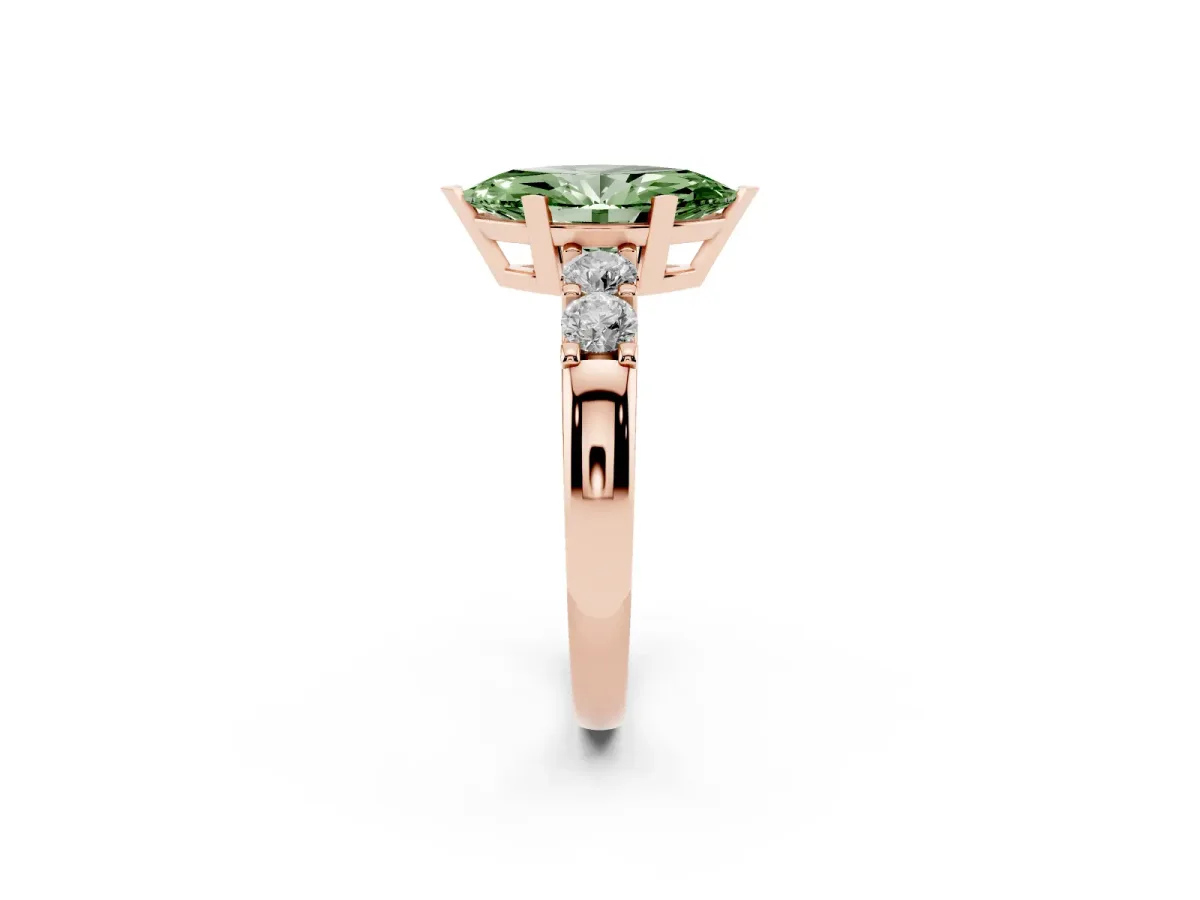 Fancy Green Marquise Cut Brilliant Cut Diamond Five-Stone Prong Set Engagement Ring with Channel Band Rose gold