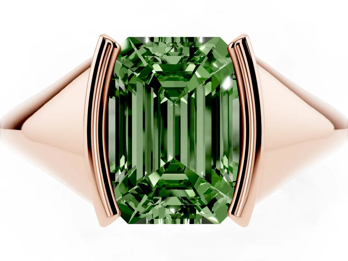 Fancy Green Emerald Cut Solitaire Tension Set Diamond Ring Rose gold