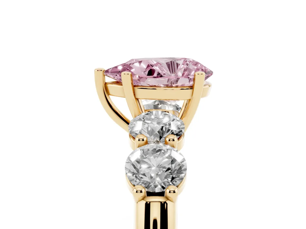 Fancy Pink Pear Cut Cut Five-Stone Prong Set Diamond Ring with Classic Band Yellow gold