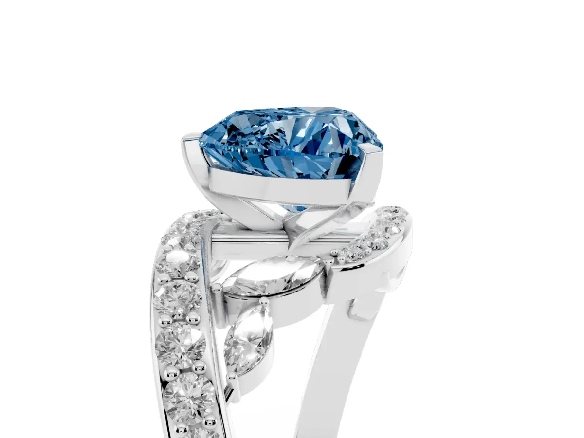 Fancy Blue Heart Cut Solitaire with Pavé Twist Band and Four-Prong Setting White gold