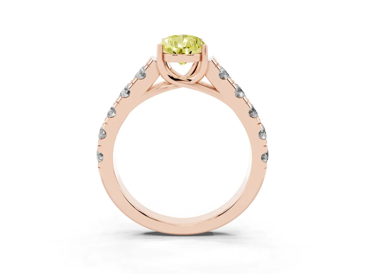 Fancy Yellow Pear Cut Cut Diamond Solitaire Ring with Micro Pave Band and Prong Setting Rose gold