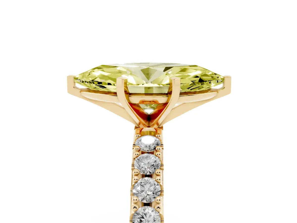 Fancy Yellow Marquise Cut Diamond Solitaire Pavé Band with Four-Prong Setting Yellow gold