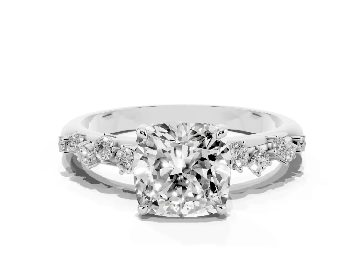 Cushion Cut Diamond Cluster Prong-Set Solitaire Ring Platinum