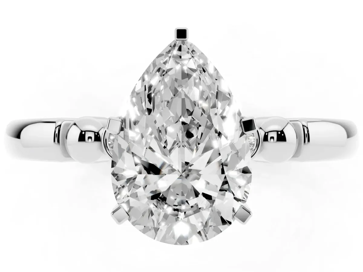 Pear Cut Solitaire Beaded Band with Four-Prong Setting White gold