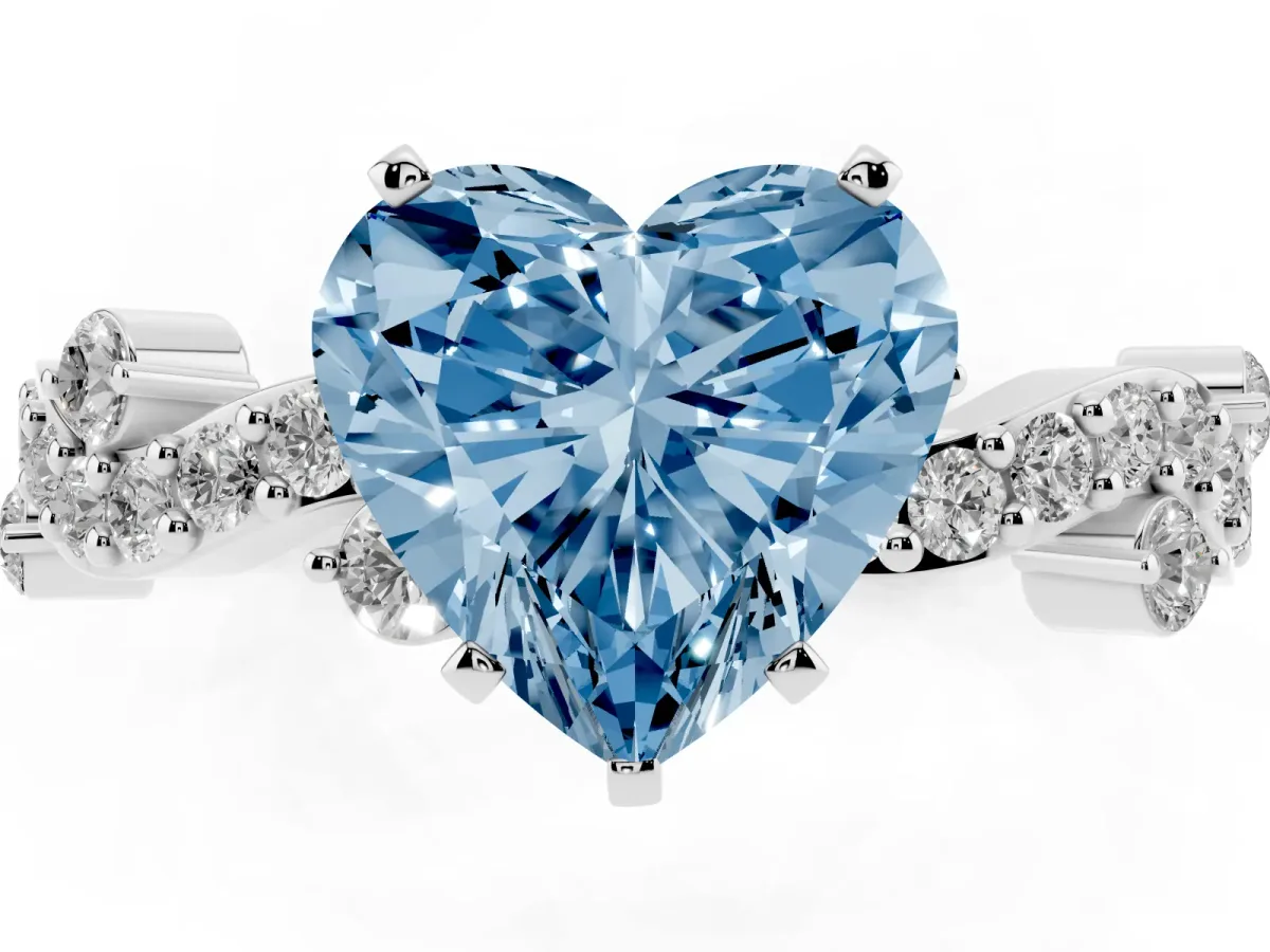 Fancy Blue Heart Cut Cut Solitaire Diamond Twisted Band with Pave Setting Platinum