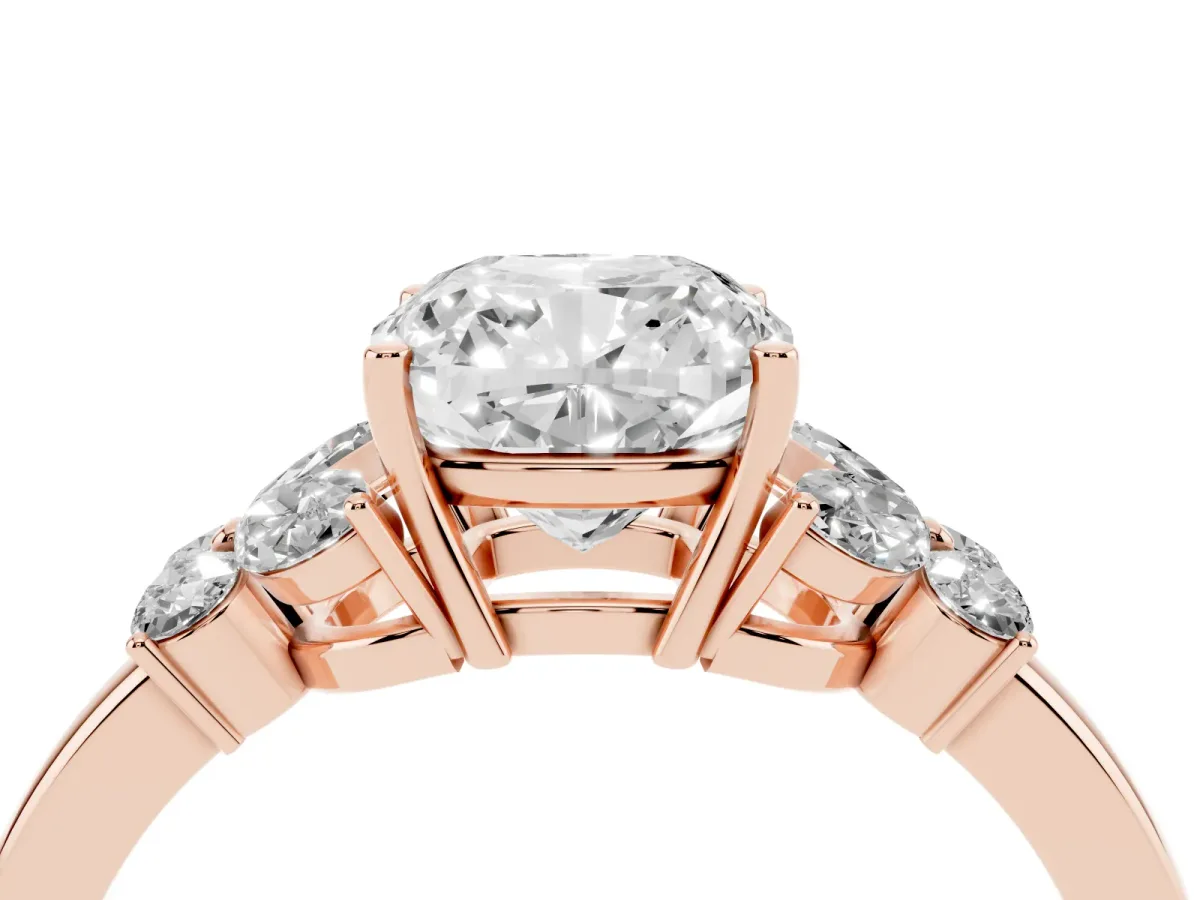 Cushion Cut Cut Solitaire Floral Diamond Ring with Four-Prong Setting Rose gold