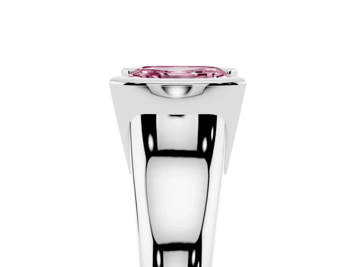 Fancy Pink Asscher Cut Solitaire Tension Set Diamond Ring with Split Shank Band Platinum