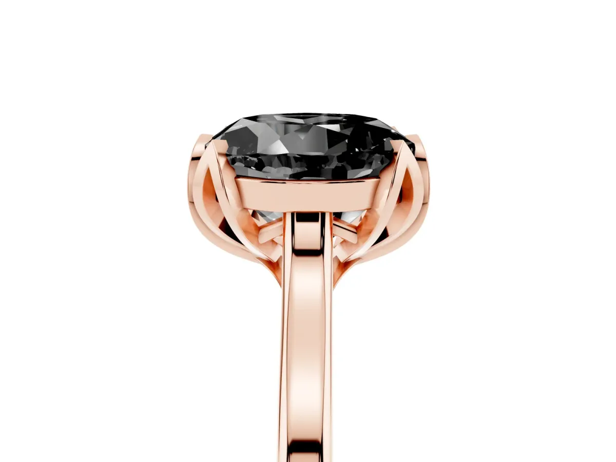 Fancy Black Round Cut Diamond Solitaire Ring with Flower Prong Setting and Classic Band Rose gold