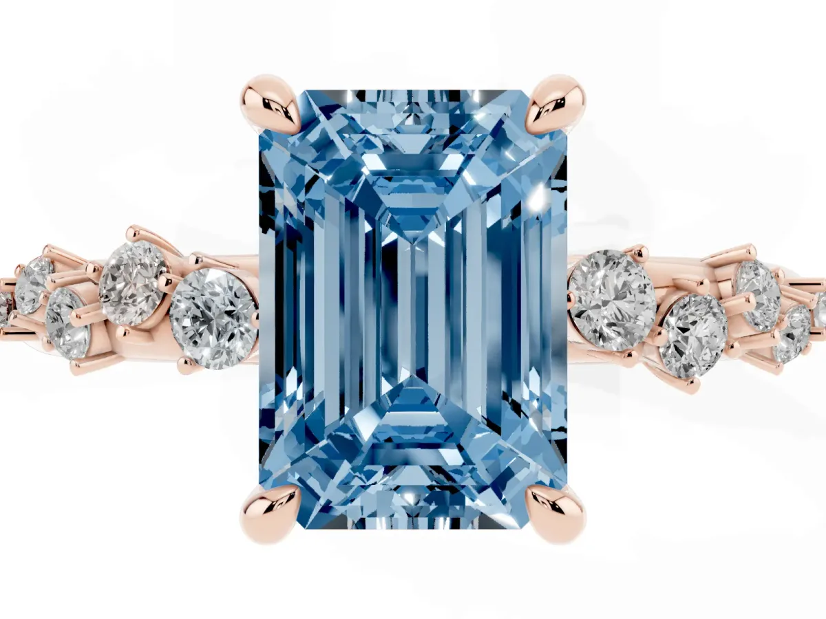 Fancy Blue Emerald Cut Cut Diamond Vine Band with Four-Prong Setting Rose gold