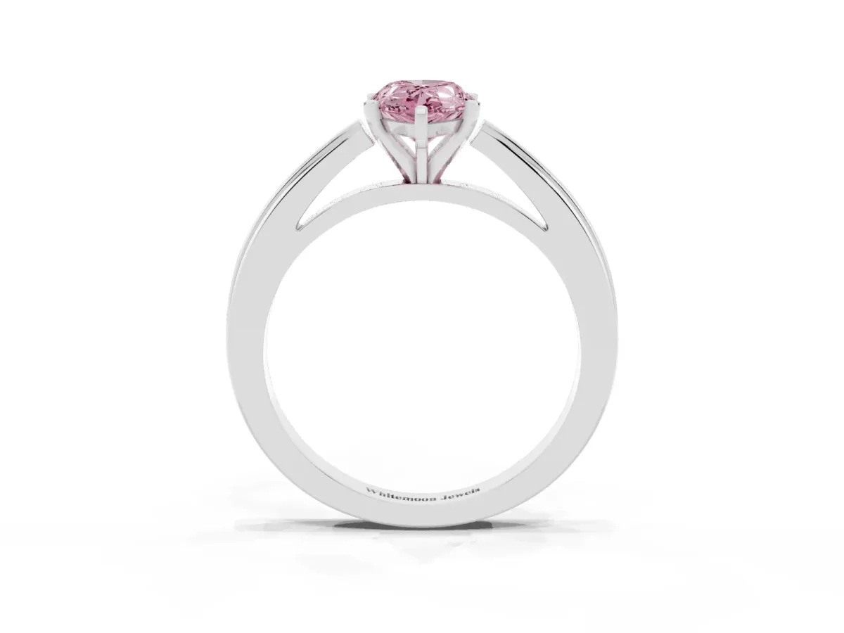 Fancy Pink Pear Cut Solitaire Diamond Ring with Four-Prong Setting and Classic Band Platinum