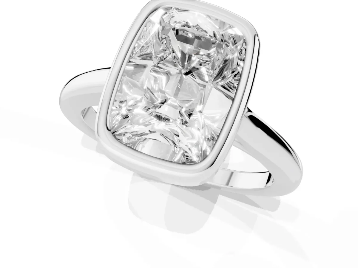 Old Mine Elongated Cushion Diamond Bezel Set Ring Silver