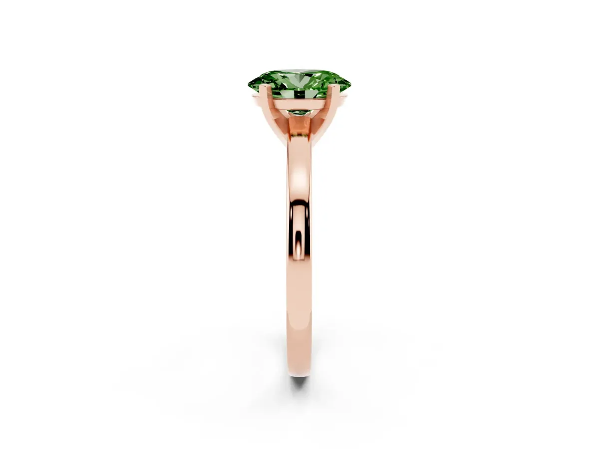 Fancy Green Oval Cut Solitaire Diamond Engagement Ring with Four-Prong Setting on a Classic Band Rose gold