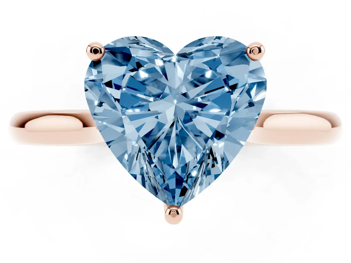 Fancy Blue Heart Cut Cut Solitaire Ring with Cathedral Band and Four-Prong Setting Rose gold