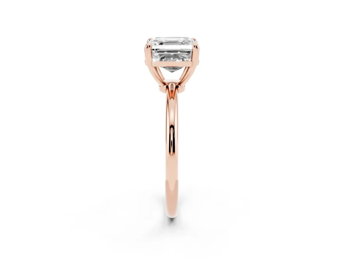 Asscher Cut Solitaire Diamond Ring with 4-Prong Setting on a Classic Band Rose gold