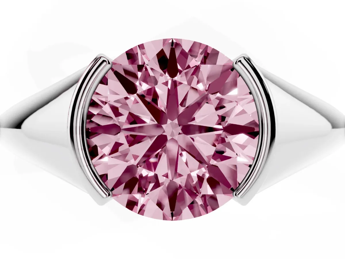 Fancy Pink Round Cut Solitaire Tension Set Diamond Ring Silver
