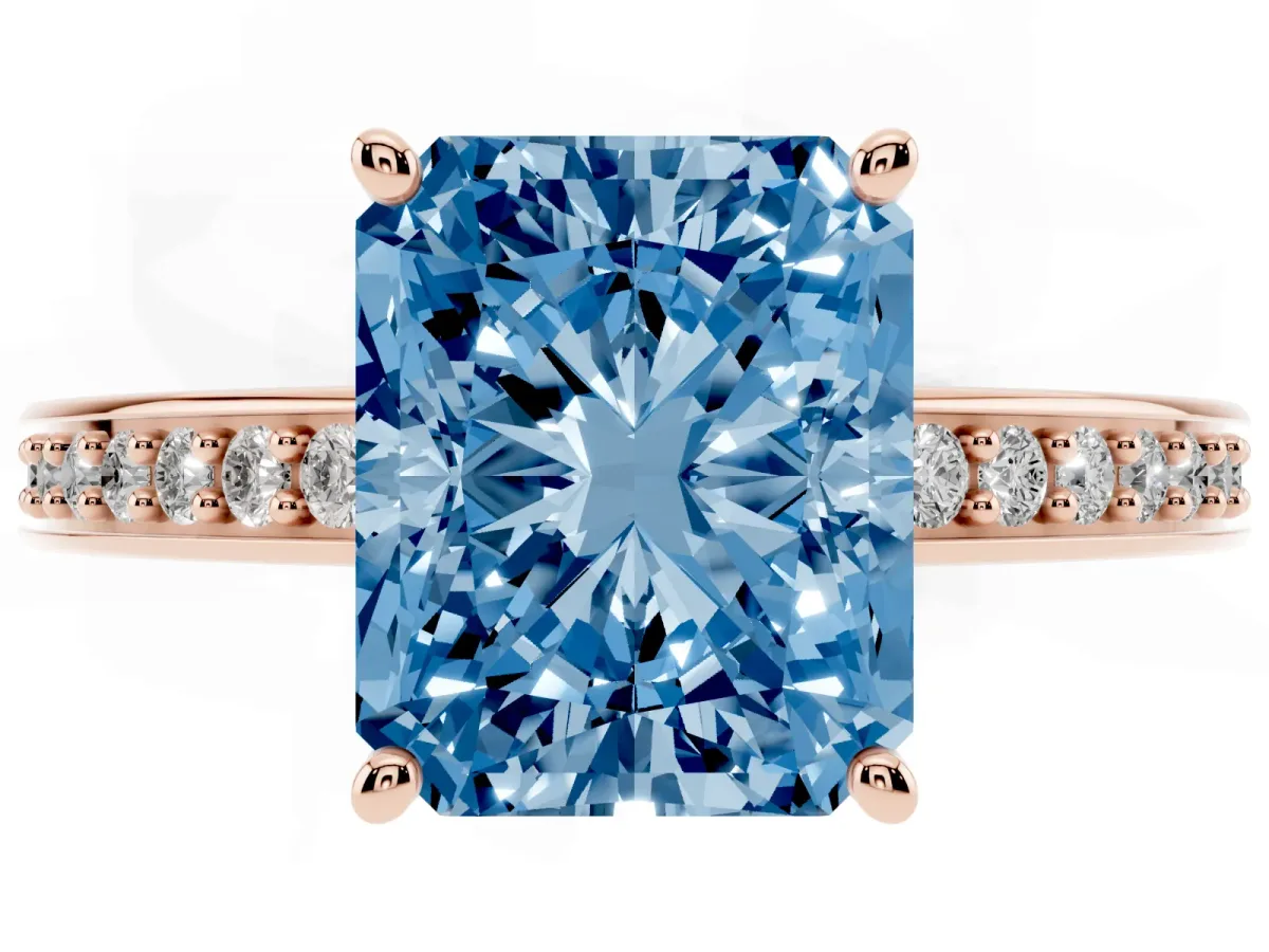 Fancy Blue Radiant Cut Solitaire Pavé Band Prong Setting Ring Rose gold