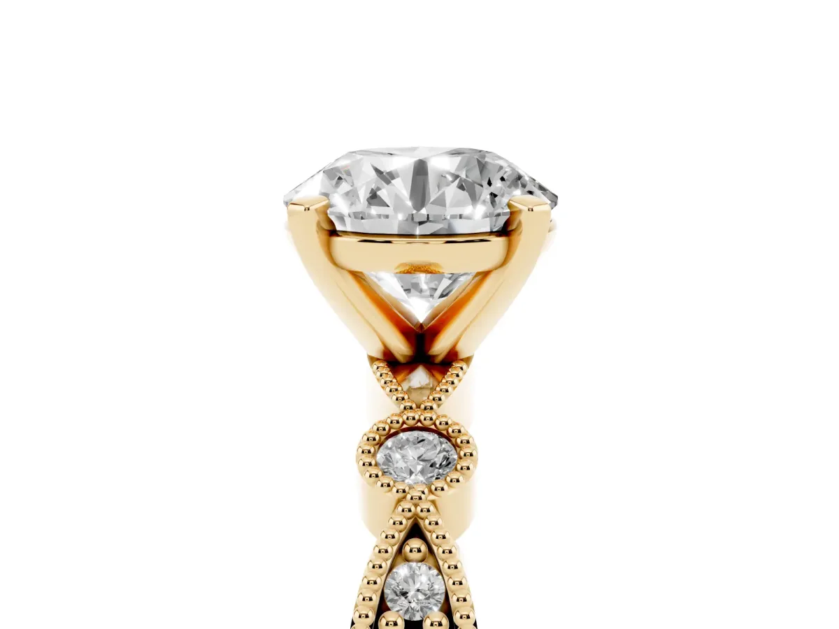 Round Cut Milgrain Bezel Diamond Engagement Ring with Solitaire Prong Setting Yellow gold