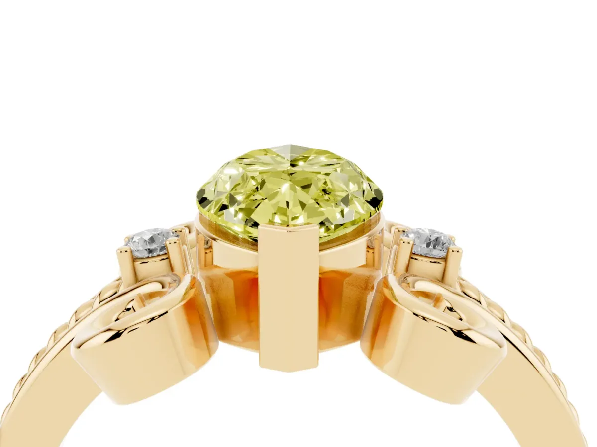 Fancy Yellow Marquise Cut Solitaire Twisted Band Scroll Prong Ring Yellow gold