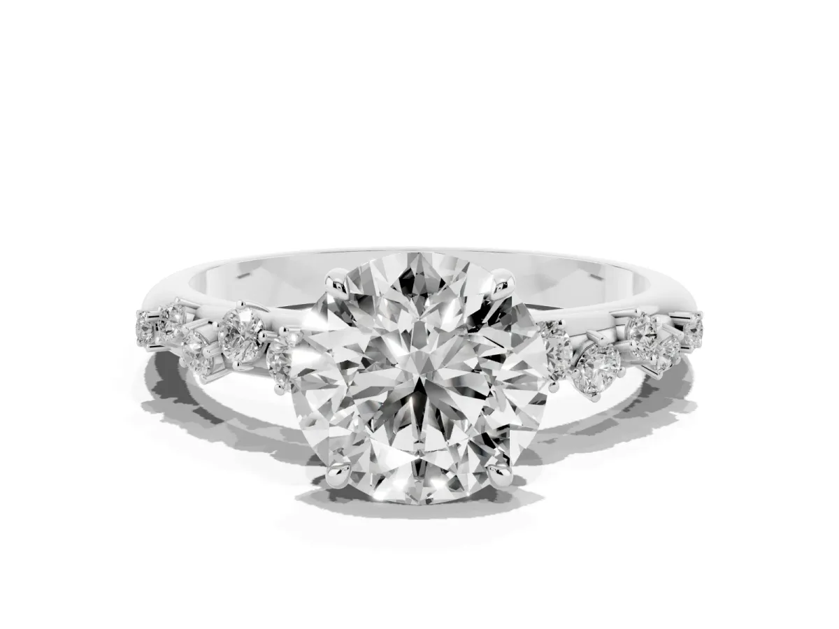 Round Cut Diamond Cluster Prong-Set Solitaire Ring Platinum