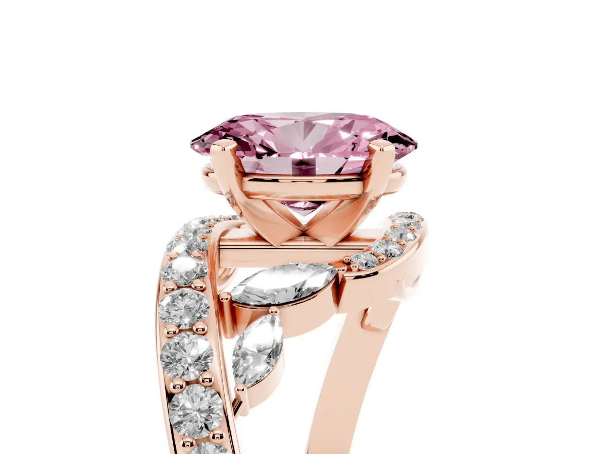 Fancy Pink Oval Cut Solitaire with Pavé Twist Band and Four-Prong Setting Rose gold