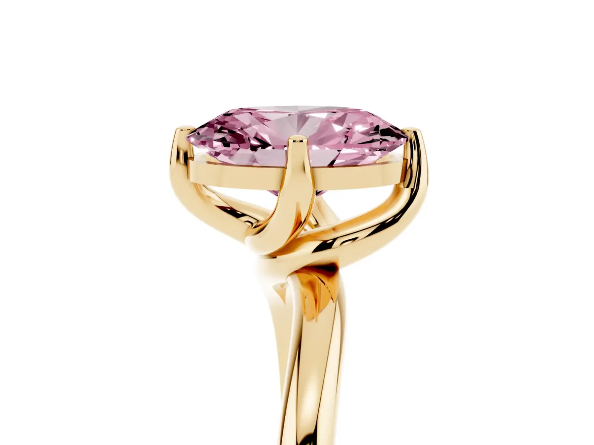 Fancy Pink Oval Cut Diamond Solitaire Engagement Ring with Four-Prong Setting and Classic Band Yellow gold