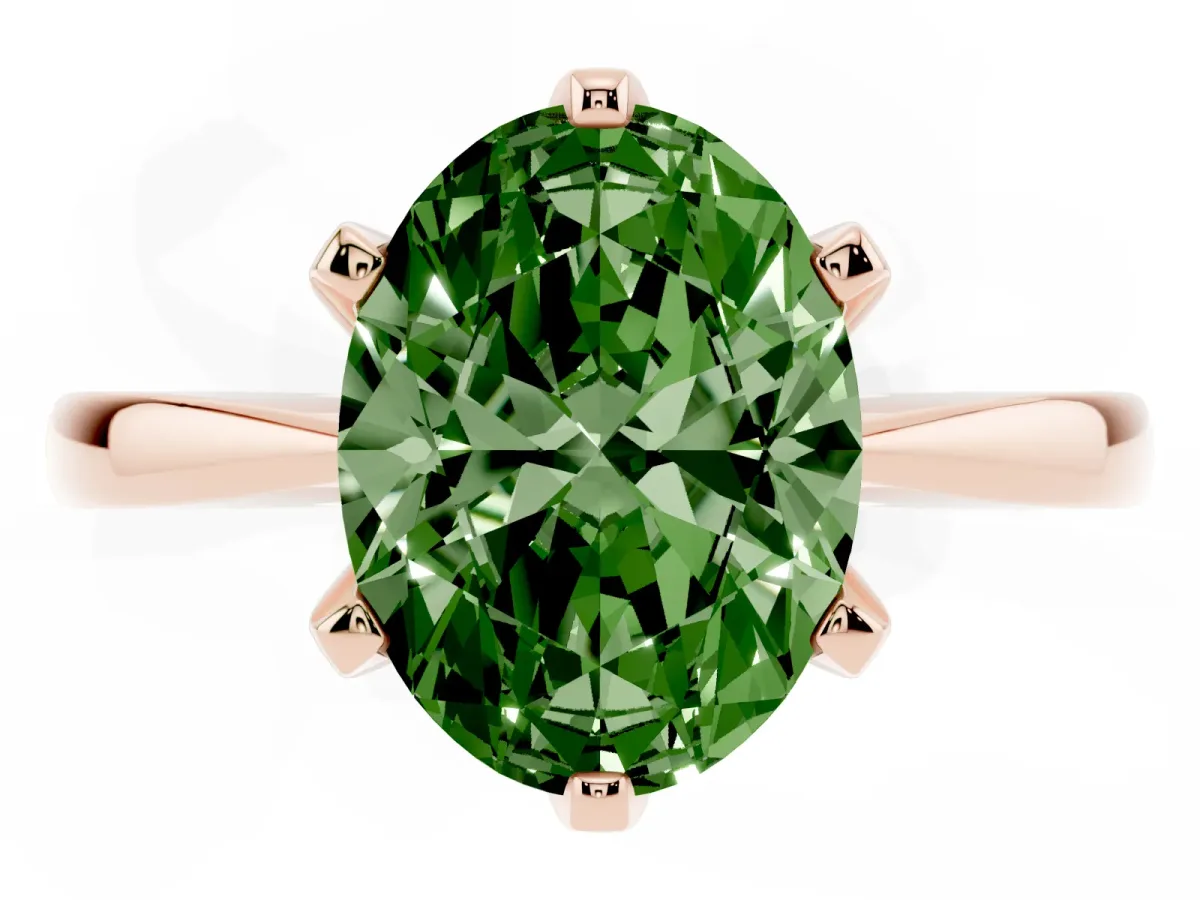 Fancy Green Oval Cut Solitaire Engagement Ring with Six-Prong Setting and Tapered Band Rose gold