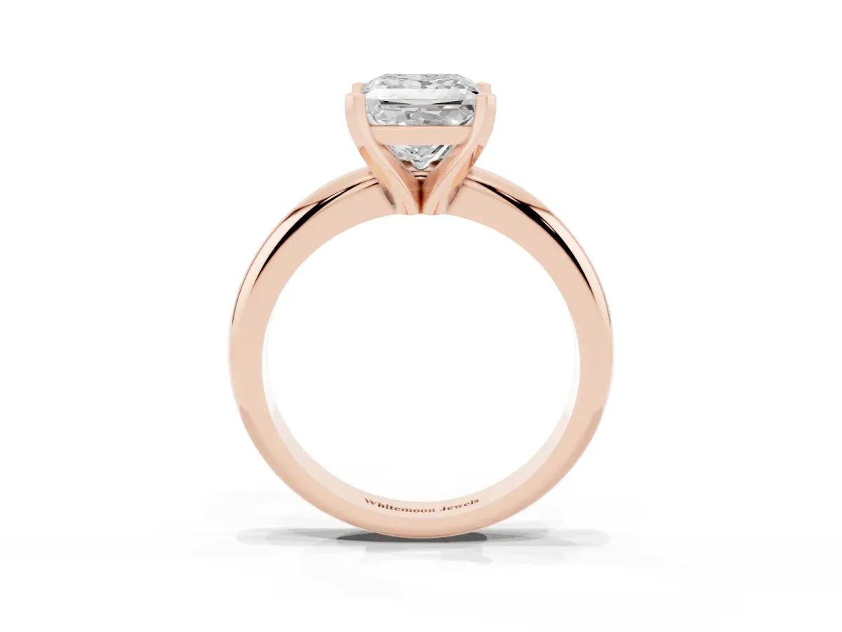 Princess Cut Diamond Solitaire Engagement Ring with Round Band and Four-Prong Setting Rose gold