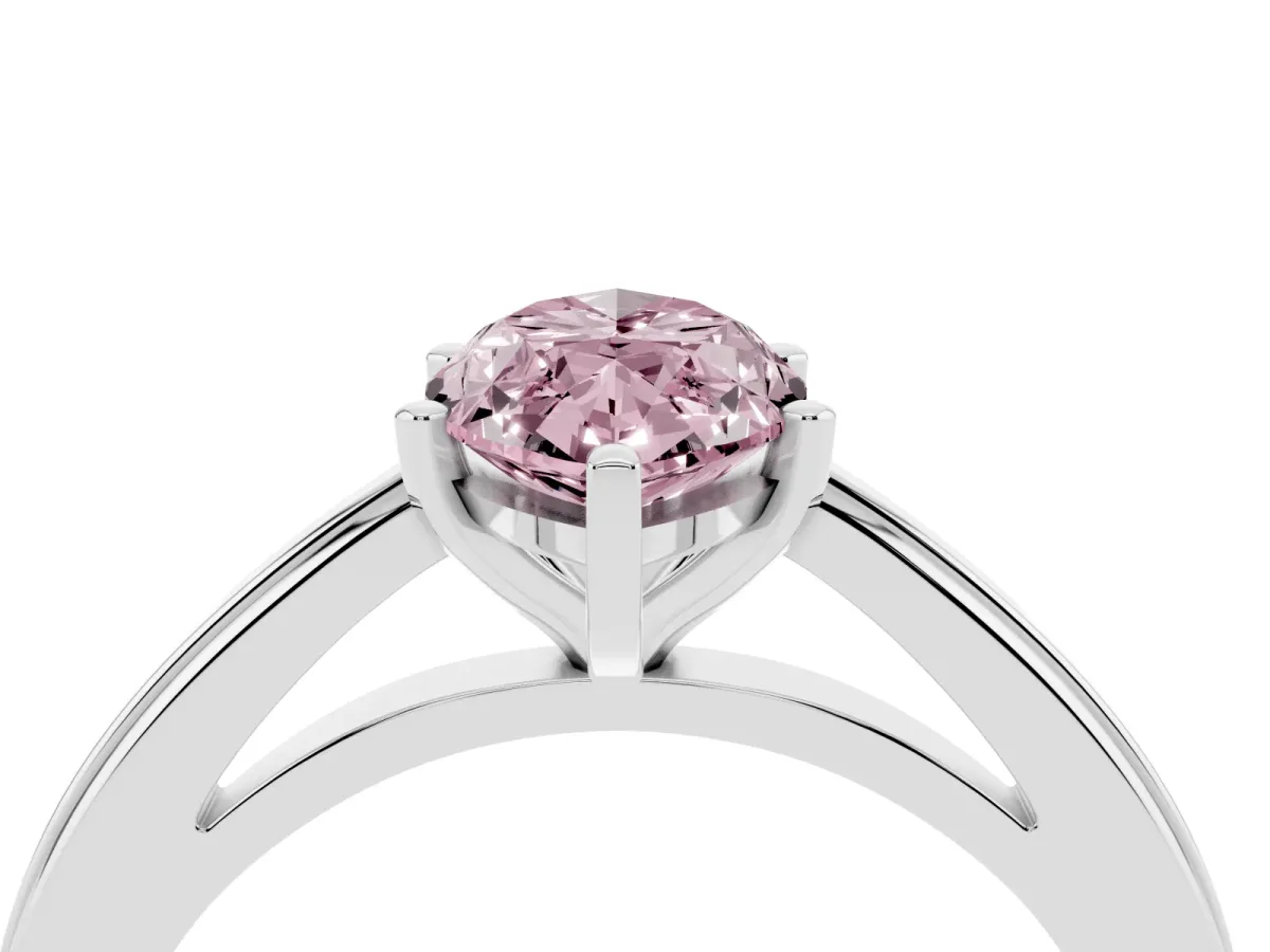 Fancy Pink Marquise Cut Solitaire Diamond Ring with Four-Prong Setting and Classic Band Silver