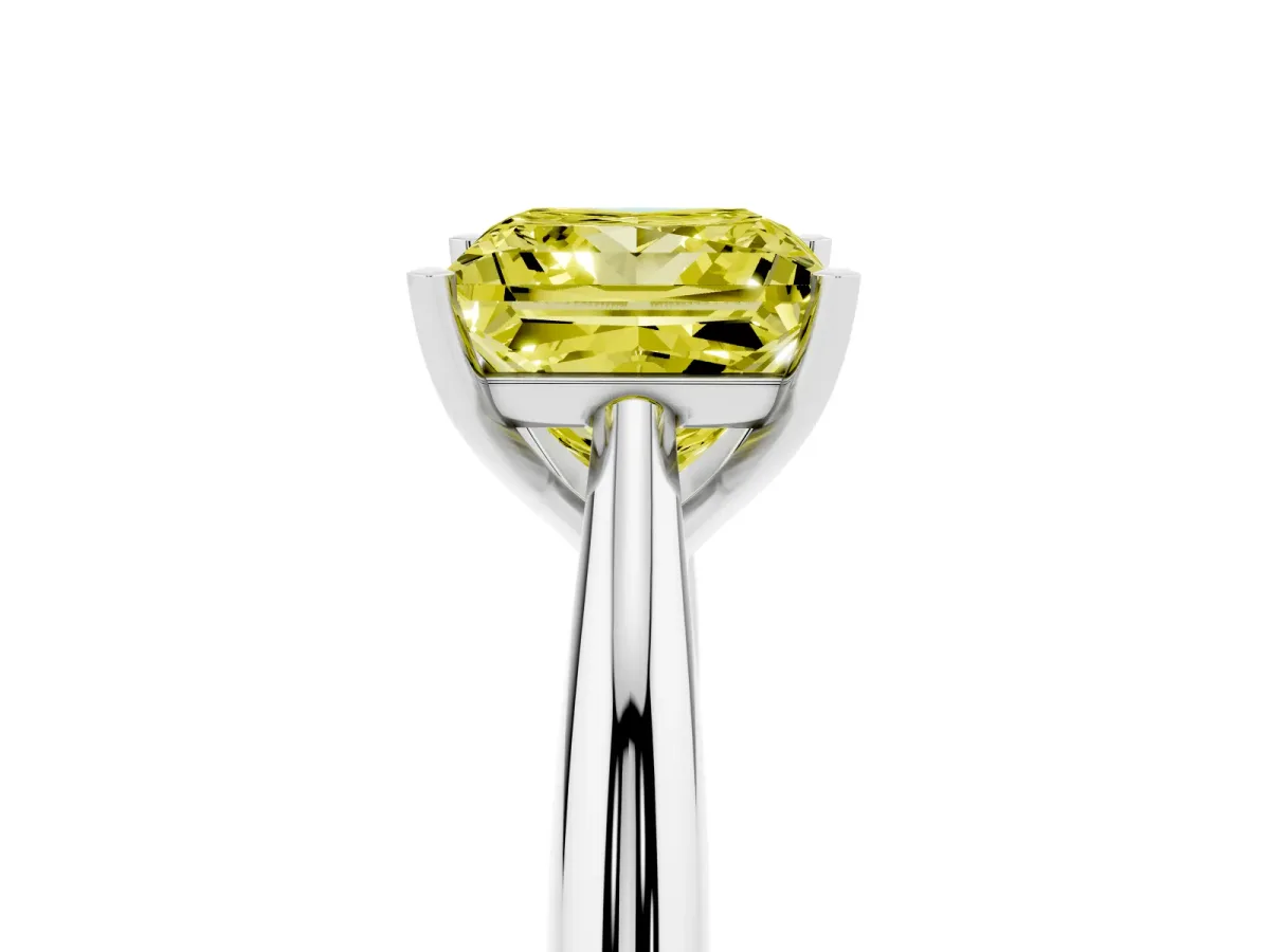 Fancy Yellow Princess Cut Diamond Solitaire Engagement Ring with Cathedral Setting and Four-Prong Mount Silver