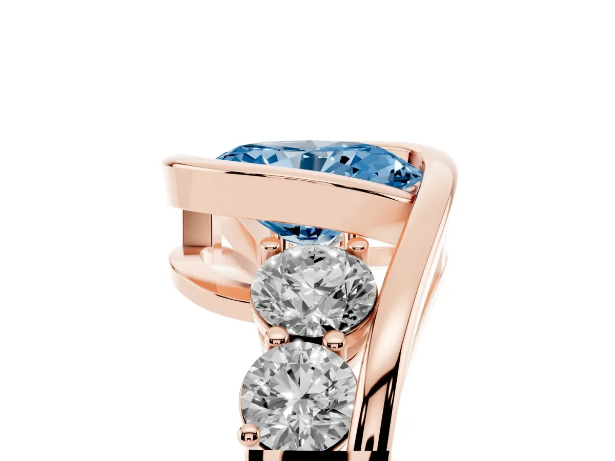 Fancy Blue Bezel Set Oval Cut Diamond Bypass Ring with Round Accents Rose gold