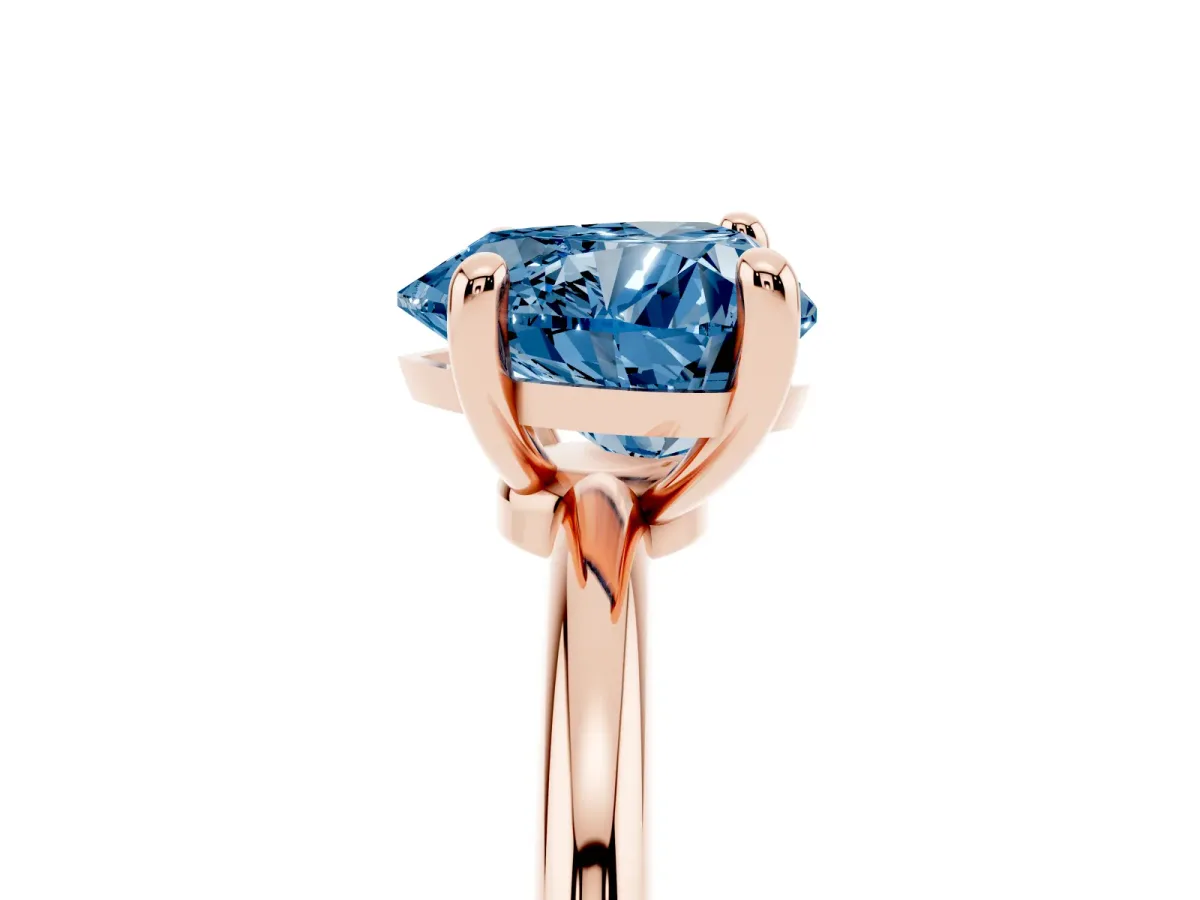 Fancy Blue Heart Cut Solitaire Diamond Ring with 4-Prong Setting on a Classic Band Rose gold