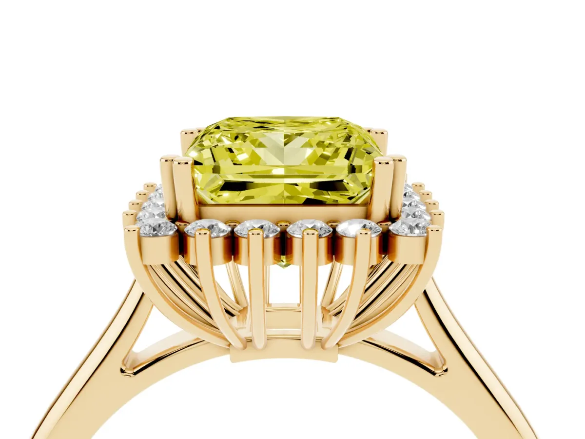 Fancy Yellow Princess Cut Cut Diamond Halo Ring with Solitaire Band and Prong Setting Yellow gold