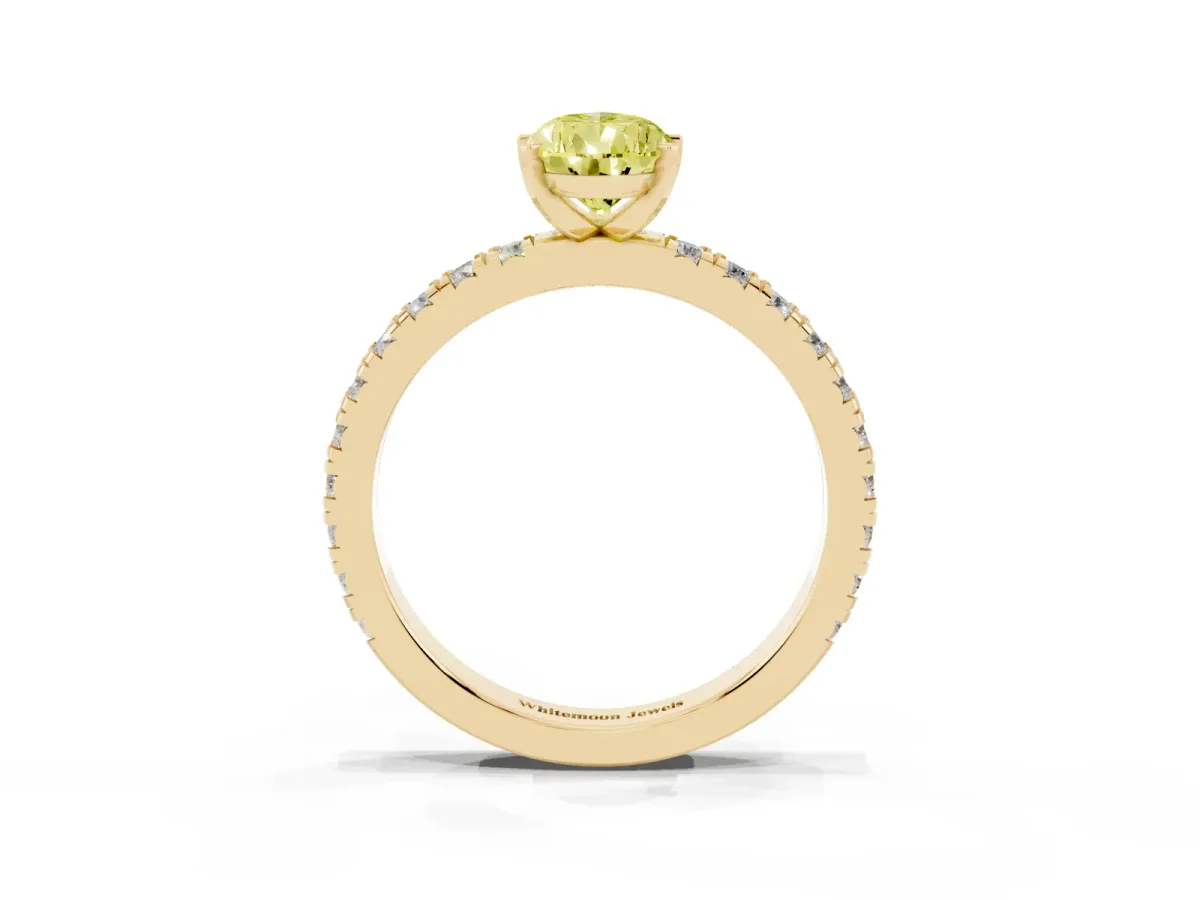 Fancy Yellow Pear Cut Diamond Pavé Band Solitaire with Four-Prong Setting Yellow gold