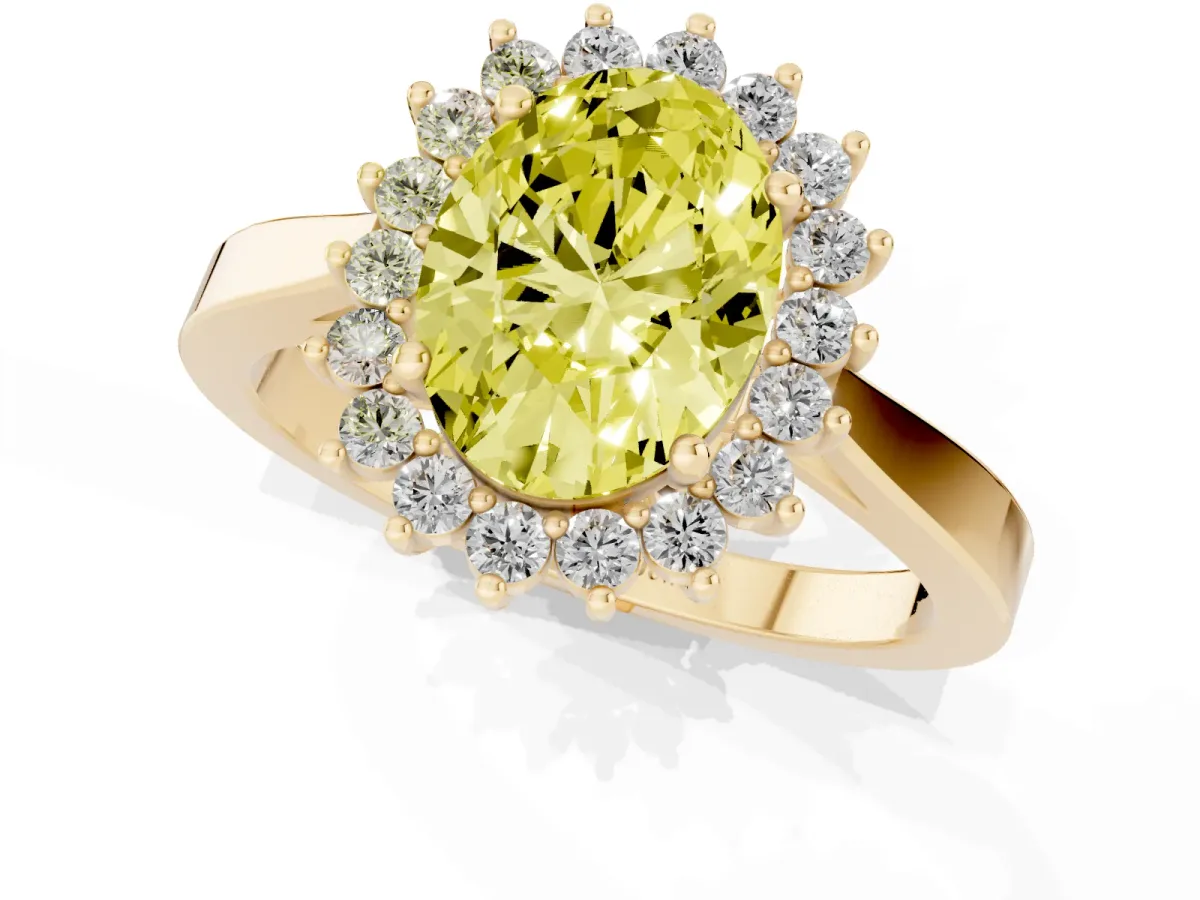 Fancy Yellow Oval Cut Cut Diamond Halo Ring with Round Brilliant Halo and Solitaire Band Yellow gold