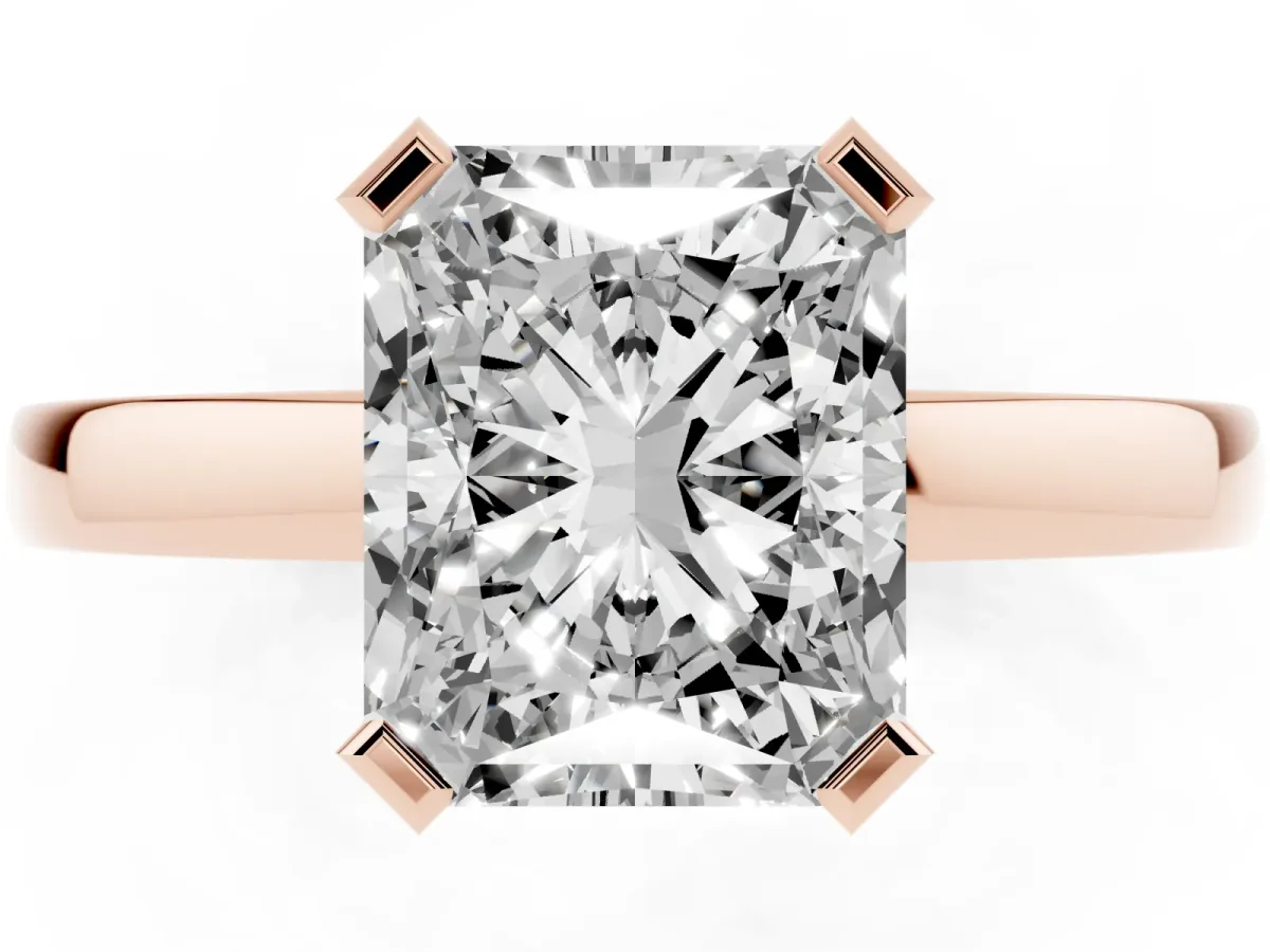 Radiant Cut Cut Solitaire Ring with Four-Prong Setting and Classic Band Rose gold