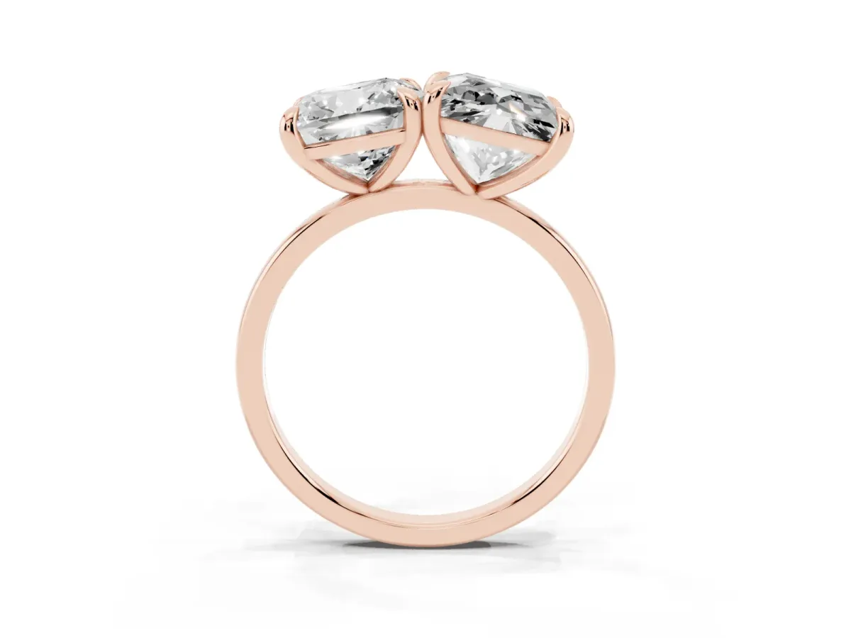 Cushion and Princess Toi Moi Ring with Prong Setting and Plain Band Rose gold