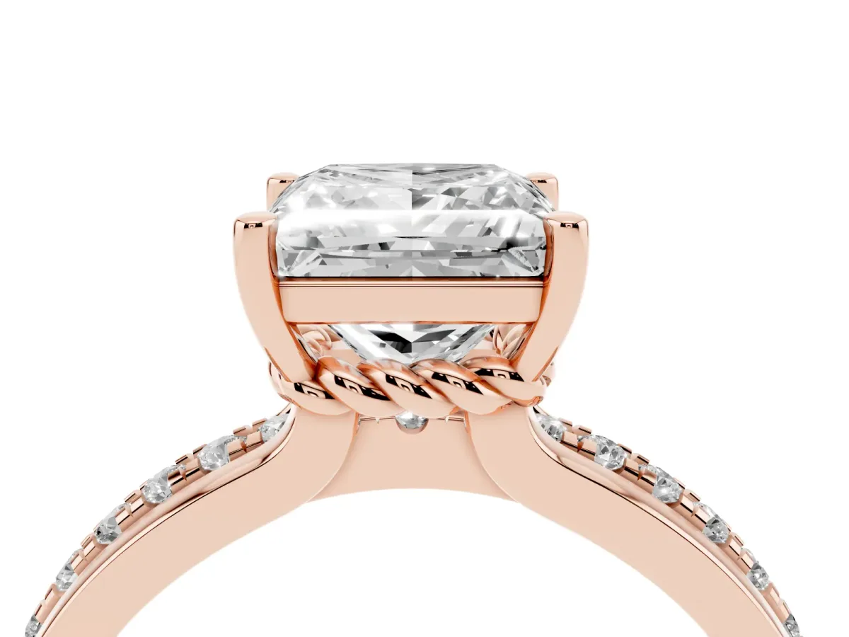 Princess Cut Solitaire Diamond Ring with Channel Set Band and Six-Prong Setting Rose gold