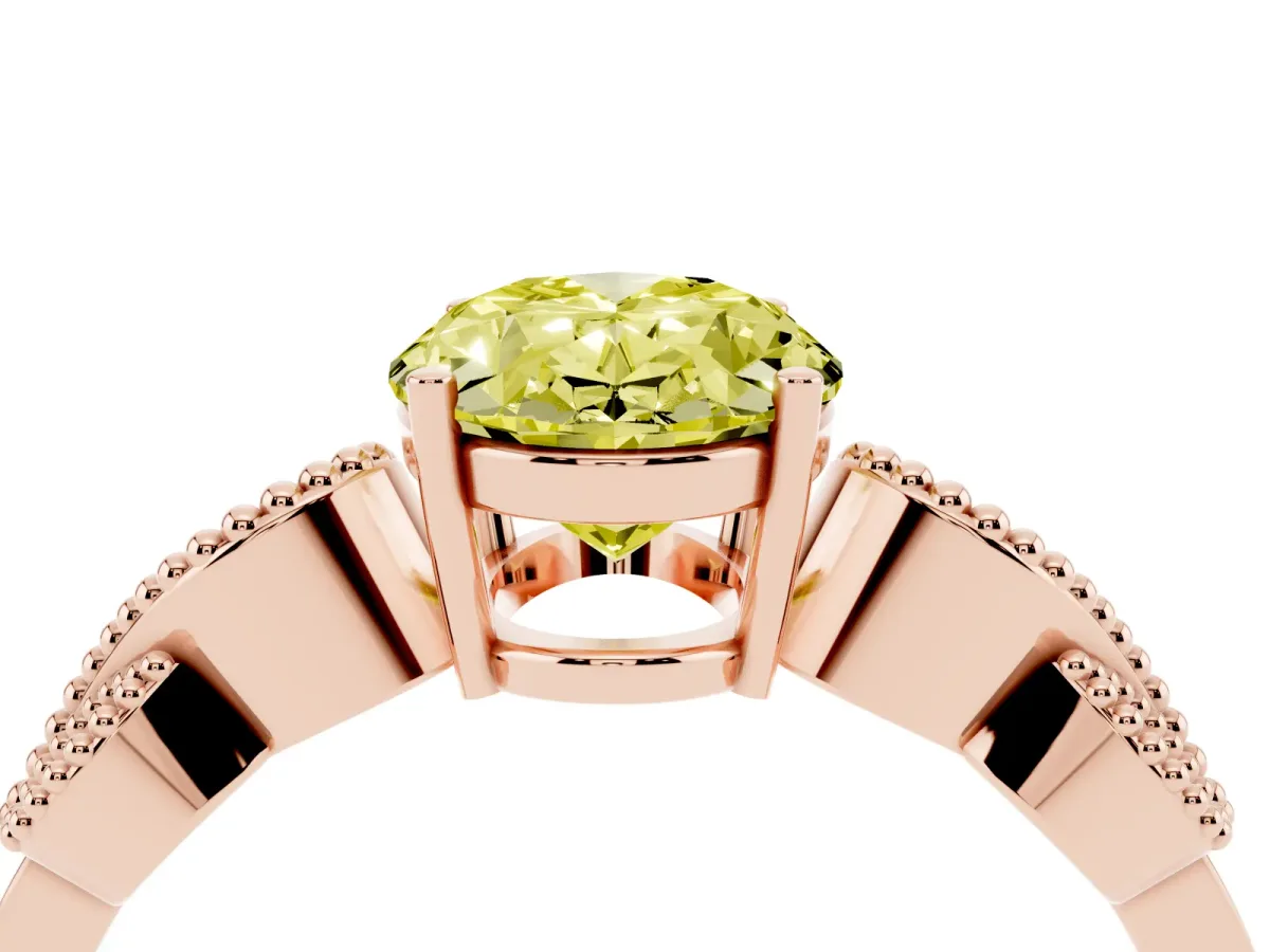 Fancy Yellow Oval Cut Solitaire Milgrain Leaf Band with Prong Setting Rose gold