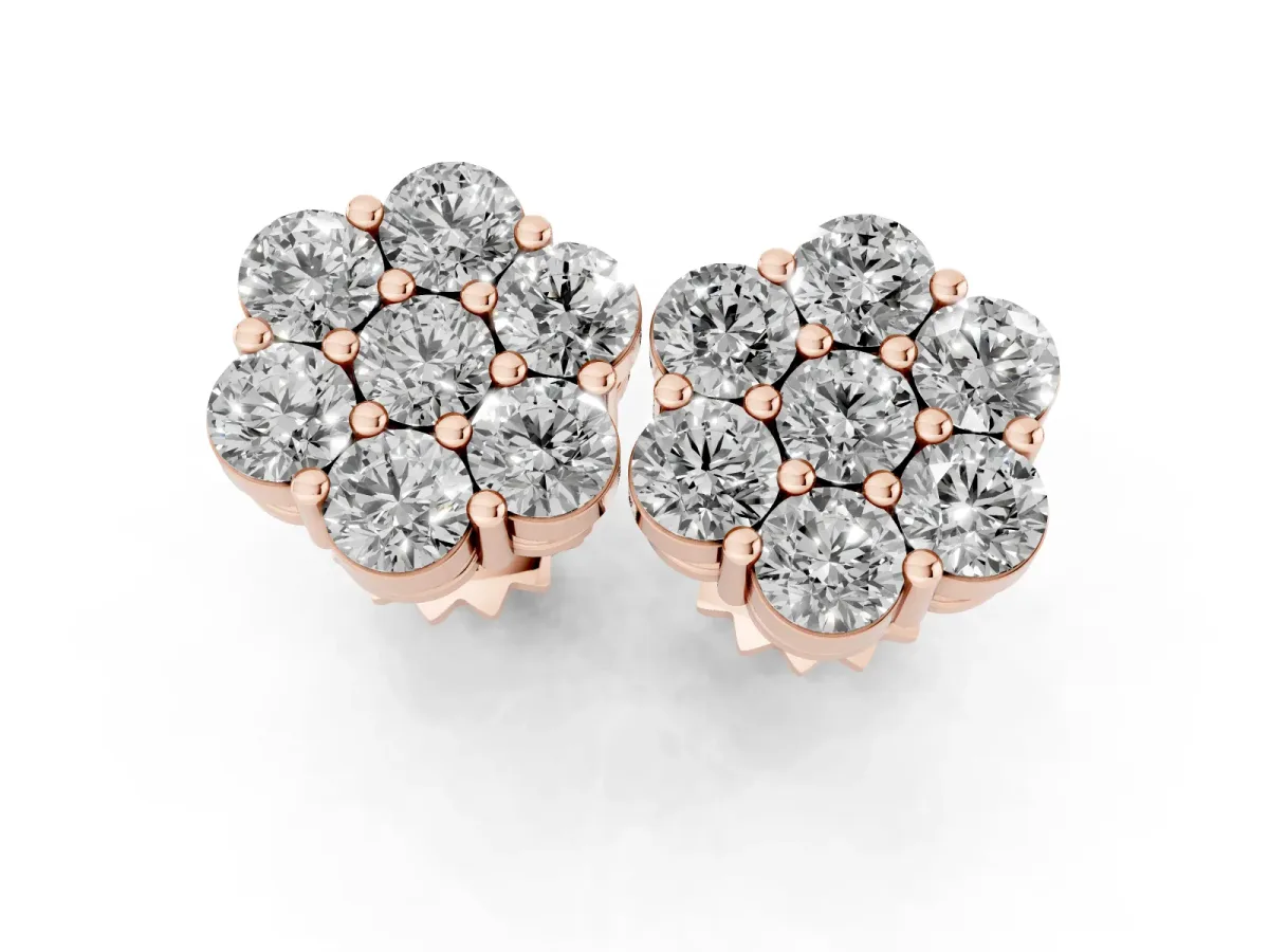 Cluster Round Diamond Stud Earrings with Prong Setting Rose gold