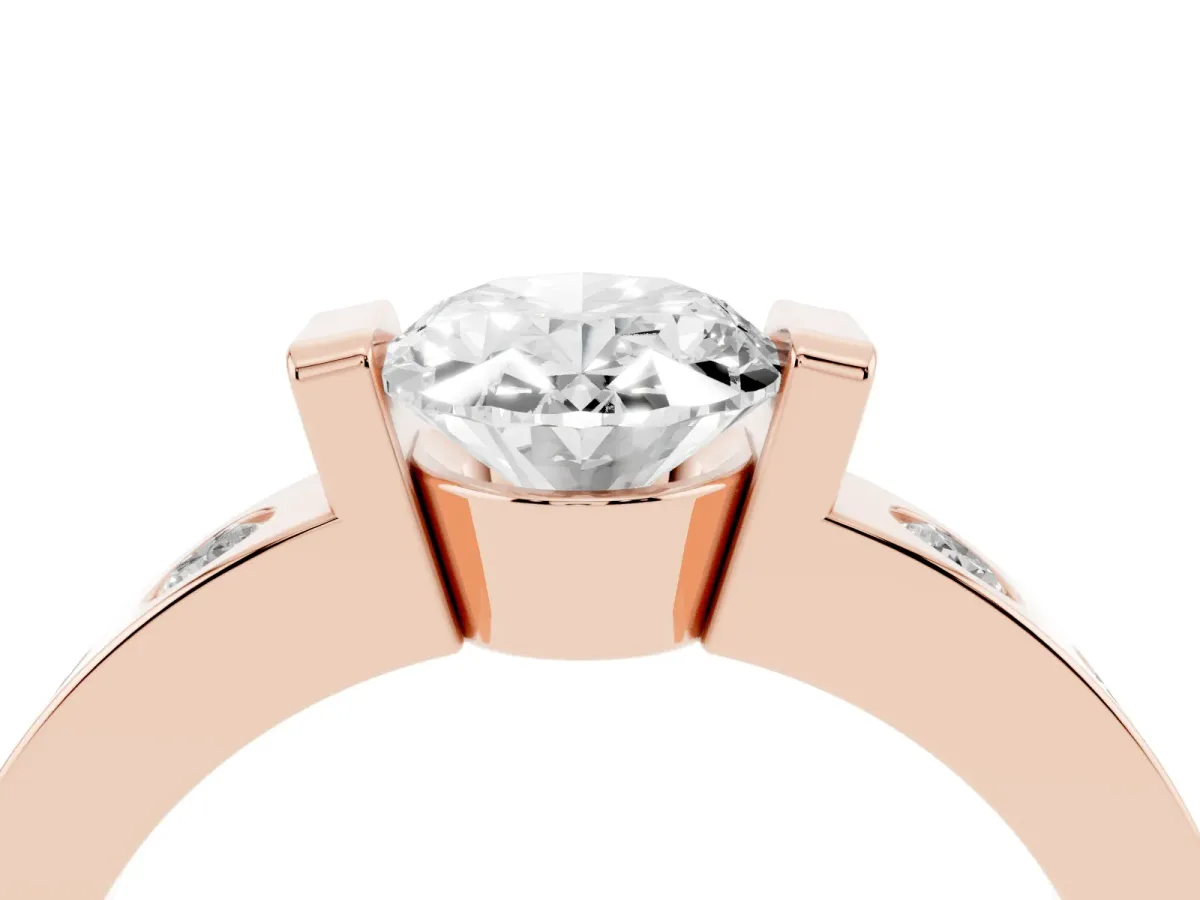 Oval Cut Brilliant Channel-Set Diamond Ring with Bezel Prong Setting Rose gold