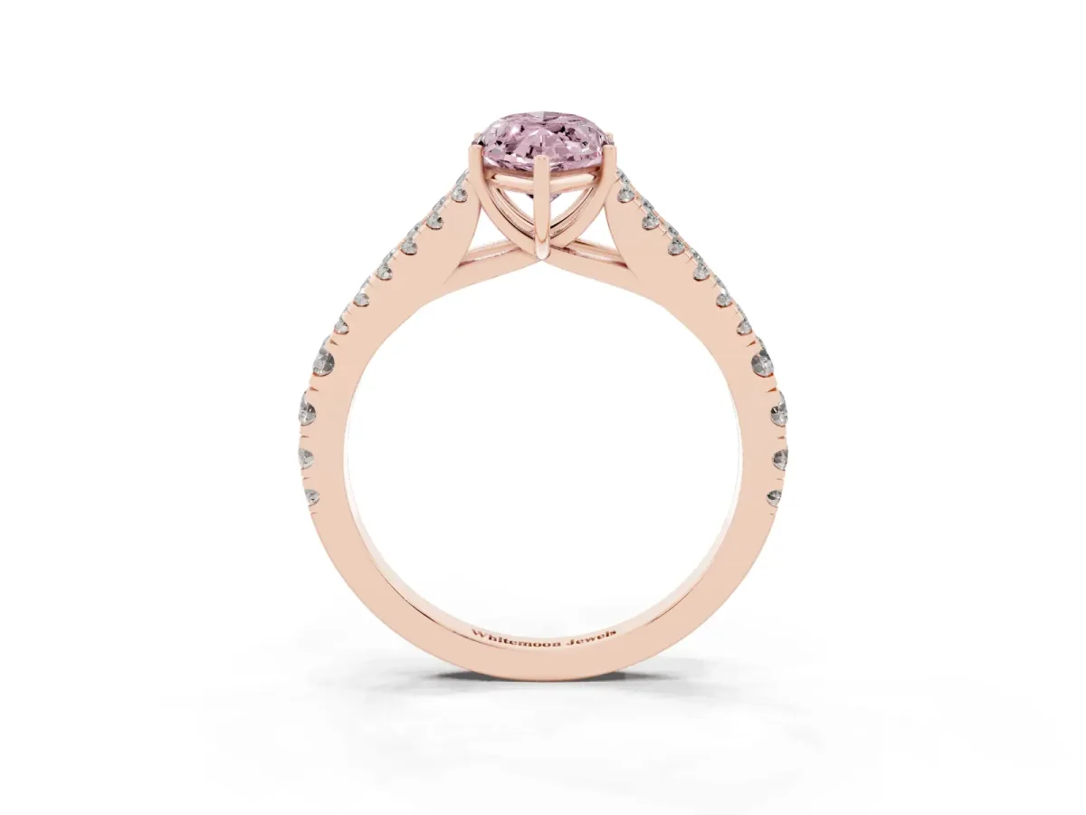 Fancy Pink Marquise Cut Diamond Split Shank Pavé Engagement Ring with Four-Prong Setting Rose gold
