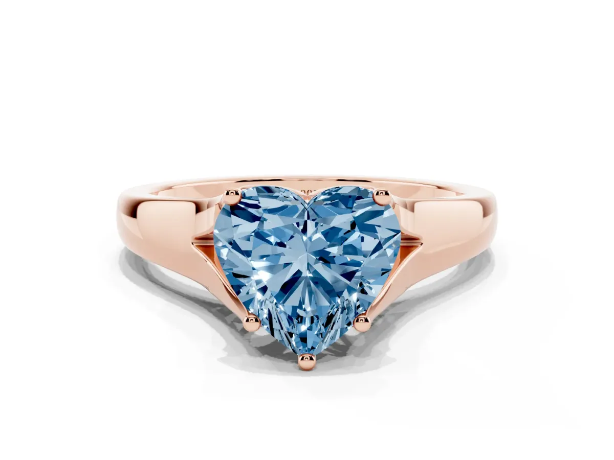 Fancy Blue Heart Cut Solitaire Diamond Ring with Cathedral Band and Four-Prong Setting Rose gold