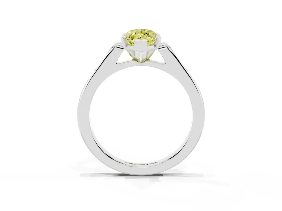 Fancy Yellow Marquise Cut Diamond Solitaire Ring with Channel Set Round Band and Prong Setting Silver